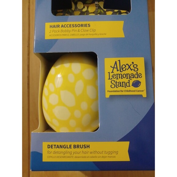 Alex's Lemonade Stand Detangle Brush Hair Clips Set 3pc yellow Lemon fruit New - Picture 3 of 7